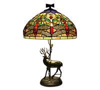 HHRLCH Table Lamp Vintage Luxury Stained Glass Desk Lamp 1 Light Antique Resin Base Bedside Lamp for Bedroom Living Room Study Reading 40 * 63Cm A