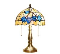 HHRLCH Table Lamp Vintage Stained Glass Reading Desk Lamp with Shell Shade Retro Copper Base Decorative Bedside Lamp for Study Bedroom Living Room 12inch