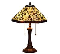 HHRLCH Table Lamp Vintage Stained Glass Shade Bedside Lamp 2 Light Antique Metal Desk Lamp for Bedroom Living Room Study Reading Light