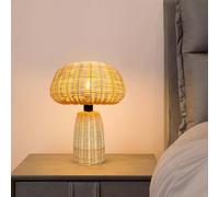 HHRLCH Vintage Bedside Lamp with Cable - Handmade Mushroom Table Light Included Decorative Woven Lantern Shade for Bedroom and Study Reading