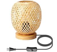 HHRLCH Vintage Country Style Wooden Table Lamp with Cable Switch 1.8m Boho Rattan Lampshade Retro Perfect for Living Room or Bedroom
