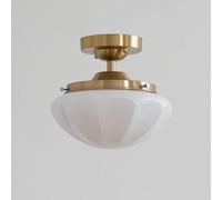 HHRLCH Vintage Semi Flush Mount with Dome-Sglass Shade Mid Century Ceiling Light Fixture for Bedroom Kitchen Dining Room Hallway Entryway (Antique Brass/Chrome (Color : Chrome_Cre/Antique Bras