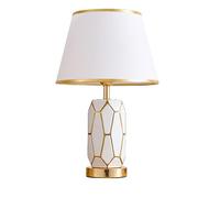 HHRLCH White Ceramic Table Lamp with Fabric Drum Shade for Bedroom and Living Room Decor