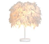 HHRLCH White Feather Table Lamp - Bedside Lamp with Feather Lampshade for Bedroom Home Decoration Photography Props Style 1 Medium Size