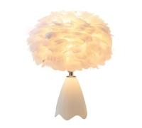 HHRLCH White Feather Table Lamps Elegant Ceramic Base with Button Switch Decorative Desk Lamp for Study Bedroom Living Room
