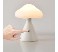 HHRLCH White Mushroom Table Light - Cordless Touch Dimmable Bedside Lamp with USB Charging Acrylic Lampshade for Bedroom and Restaurant - White