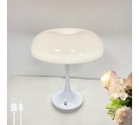 HHRLCH Wireless Touch Dimmable Mushroom Lamp Table Lamp USB Rechargeable with Adjustable Warm White Light (3000K-6000K) Ideal for Bedroom Living Room No Cable White