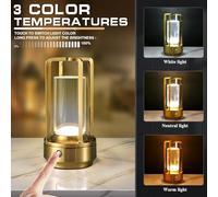 HHRLCH Wireless Touch Dimmable Table Lamp - 2600mAh Rechargeable Portable Crystal Lantern for Bedroom Restaurant Bar Camping - Black