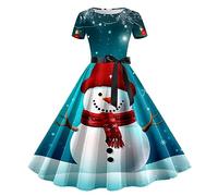 HHRLCH Women Christmas Dresses Ladies Short Sleeve Santa Xmas Dresses Flared A Line 1950s Swing Dress Christmas Costume for Cocktail Party