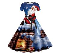 HHRLCH Women Christmas Dresses Ladies Short Sleeve Santa Xmas Dresses Flared A Line 1950s Swing Dress Christmas Costume for Cocktail Party
