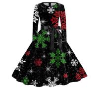HHRLCH Women Christmas Dresses UK Santa Fancy Long Sleeve Plus Size Dress Swing Printed Party Xmas Costumes Funny Crewneck Snowman Pattern Happy New Years Outfits