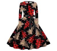 HHRLCH Women Christmas Dresses UK Santa Fancy Long Sleeve Plus Size Dress Swing Printed Party Xmas Costumes Funny Crewneck Snowman Pattern Happy New Years Outfits