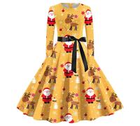 HHRLCH Women Christmas Dresses UK Santa Fancy Long Sleeve Plus Size Dress Swing Printed Party Xmas Costumes Funny Crewneck Snowman Pattern Happy New Years Outfits
