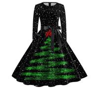 HHRLCH Women Christmas Dresses UK Santa Fancy Long Sleeve Plus Size Dress Swing Printed Party Xmas Costumes Funny Crewneck Snowman Pattern Happy New Years Outfits