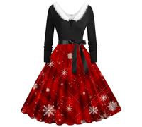 HHRLCH Women Christmas Halloween Dresses Adult Long Sleeve Vintage Party Dress Fancy Cute Xmas Printed Dresses
