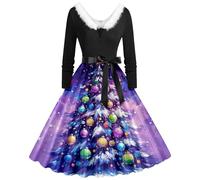 HHRLCH Women Christmas Halloween Dresses Adult Long Sleeve Vintage Party Dress Fancy Cute Xmas Printed Dresses