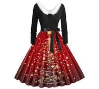 HHRLCH Women Christmas Halloween Dresses Adult Long Sleeve Vintage Party Dress Fancy Cute Xmas Printed Dresses