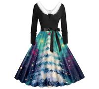 HHRLCH Women Christmas Halloween Dresses Adult Long Sleeve Vintage Party Dress Fancy Cute Xmas Printed Dresses