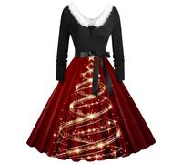 HHRLCH Women Christmas Halloween Dresses Adult Long Sleeve Vintage Party Dress Fancy Cute Xmas Printed Dresses