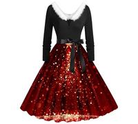 HHRLCH Women Christmas Halloween Dresses Adult Long Sleeve Vintage Party Dress Fancy Cute Xmas Printed Dresses