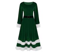 HHRLCH Womens Christmas Dress Casual Long Sleeve Round Neck Party Dress Santa Snowman Snowflake Flared Xmas Costume Outfits