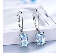 HHRLCHX Estilo Chino s925 Pendiente topacio Azul Natural Simples para Mujer Pendientes Puros joyería Temperamento de modac