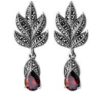 HHRLCHX Pendientes para Mujer, s Retro marcasita tailandesa circón con Incrustaciones Hoja Arce Rojo Pendiente de Perno Prisionero