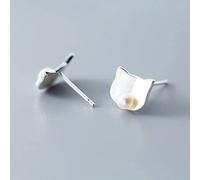 HHRLCHX Pendientes Personalizados, Pendientes Blancos S925, aretes de Gato Brillantes de Moda, Mini Pendientes de Perlas, 925