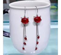 HHRLCHX Pendientes Personalizados, Pendientes de Borla de Moda de Temperamento Largo S925, Pendientes japoneses y Coreanos de Zorro pequeño, aretes Femeninos como se Muestra, 925