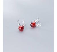HHRLCHX Pendientes Personalizados, Pendientes de Motivos de Alce S925, aretes de circón de Granate Rojo, 925