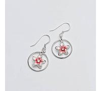 HHRLCHX Pendientes Personalizados, Pendientes S925, Pendientes de Flores de Anillo Individual de Estilo japoneses de Estilo Femenino Rojo, 925