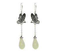HHRLCHX Pendientes Personalizados, S925 con Incrustaciones Vintage Natural Jade y White Magnolia Orchid Butterfly Pendientes Femeninos Pendientes, Pendientes de Jade, 925
