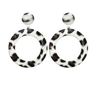 HHRLCHX Segundo Agujero Cuero PU Tendencia Redondos Grandes exagerados con Estampado Leopardo Pendientes de Borla roja para Mujer