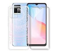 HHUAN Funda para Vivo Y21 2021/V2111 (6.51") + 2 Piezas Vidrio Templado Protector Pantalla, Transparente Suave Silicona TPU Fundas Antichoque Case, Carcasa para Vivo Y21 2021/V2111 - WM86