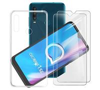 HHUAN para Alcatel 1SE 2020 (6.22") Funda + 2 Piezas Cristal Templado, HD Protector Pantalla e Transparente Carcasa Suave Silicone Caso Bumper Cover Case - DUO5