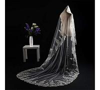 HHVIEL Lentejuela Apliques Boda del Borde del cordón Velo de Novia con Velo Catedral Capilla Sólo Accesorio de la Boda de Novia un Animal por 118 Pulgadas,Marfil