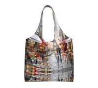 hhxvcv Bolsas grandes de lona con estampado de abejas voladoras y margaritas, bolsas de compras reutilizables para viajes, playa, vida diaria, Pintura al óleo París Street Scene Torre Eiffel, Talla