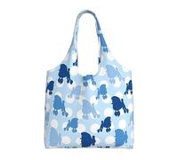 hhxvcv Bolsas grandes de lona con estampado de dinosaurios, bolsas reutilizables para compras y comestibles para viajes, playa, vida diaria, Caniche azul con lunares, Talla única