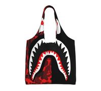 hhxvcv Bolsas grandes de lona con estampado de mármol de terrazo pastel, bolsas reutilizables para comestibles y compras para viajes, playa, vida diaria, Tiburón rojo y negro, Talla única