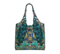 hhxvcv Bolsas grandes de lona con estampado de peces y pulpos, bolsas de compras reutilizables para viajes, playa, vida diaria, Elegante pavo real, Talla única