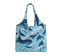 hhxvcv Bolsas grandes de lona con estampado de peces y pulpos, bolsas de compras reutilizables para viajes, playa, vida diaria, Pescado y pulpo, Talla única