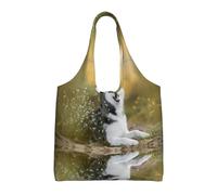 hhxvcv Bolsas grandes de lona con estampado de rosas doradas, bolsas de compras y comestibles reutilizables para viajes, playa, vida diaria, Lindos perros husky, Talla única
