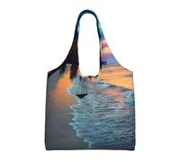hhxvcv Bolsas grandes de lona con estampado de tiburones de dibujos animados, bolsas de compras y comestibles reutilizables para viajes, playa, vida diaria, Coconut Beach Sunset Hamaca, Talla única