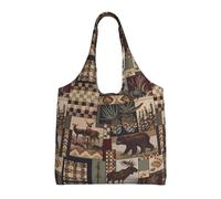hhxvcv Bolsas grandes de lona con estampado de tiburones de dibujos animados, bolsas de compras y comestibles reutilizables para viajes, playa, vida diaria, Lodge Bear Deer, Talla única