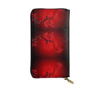 hhxvcv Bonita cartera de cuero con estampado de gallinas - Elegante tarjetero plegable largo con bolsillo para monedas, cartera ligera, Flor de cerezo rojo, Talla única