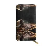 hhxvcv Bonita cartera de cuero con estampado de gallinas - Elegante tarjetero plegable largo con bolsillo para monedas, cartera ligera, Granos de café, Talla única