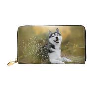 hhxvcv Cartera de cuero con estampado de calavera de fuego para mujer, cartera larga y delgada y plegable, ligera y a la moda, Lindos perros husky, One Size