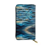 hhxvcv Cartera de cuero con estampado de calavera de terror de azúcar y floser púrpura - Elegante tarjetero plegable largo con bolsillo para monedas, cartera ligera, Dawn Ocean Waves, Talla única