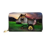 hhxvcv Cartera de cuero con estampado de purpurina plateada brillante para mujer, cartera larga y fina cartera plegable para chequera, ligera y a la moda, Old Tractor Photo Farm, One Size