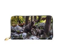 hhxvcv Cartera de cuero con estampado de rayas blancas y negras para mujer, cartera larga y delgada y plegable, ligera y a la moda, Rge and Small Black Bears, One Size